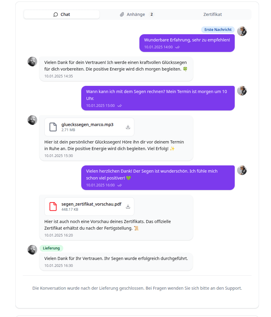 Service erhalten via Chat