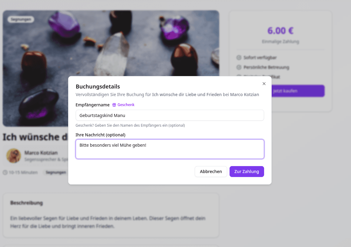 Geschenk-Buchung Feature